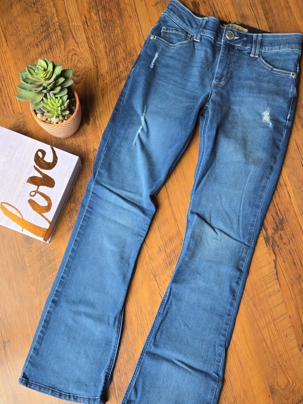 Democracy Womens Distressed Size 4 Medium Blue Flare Jeans